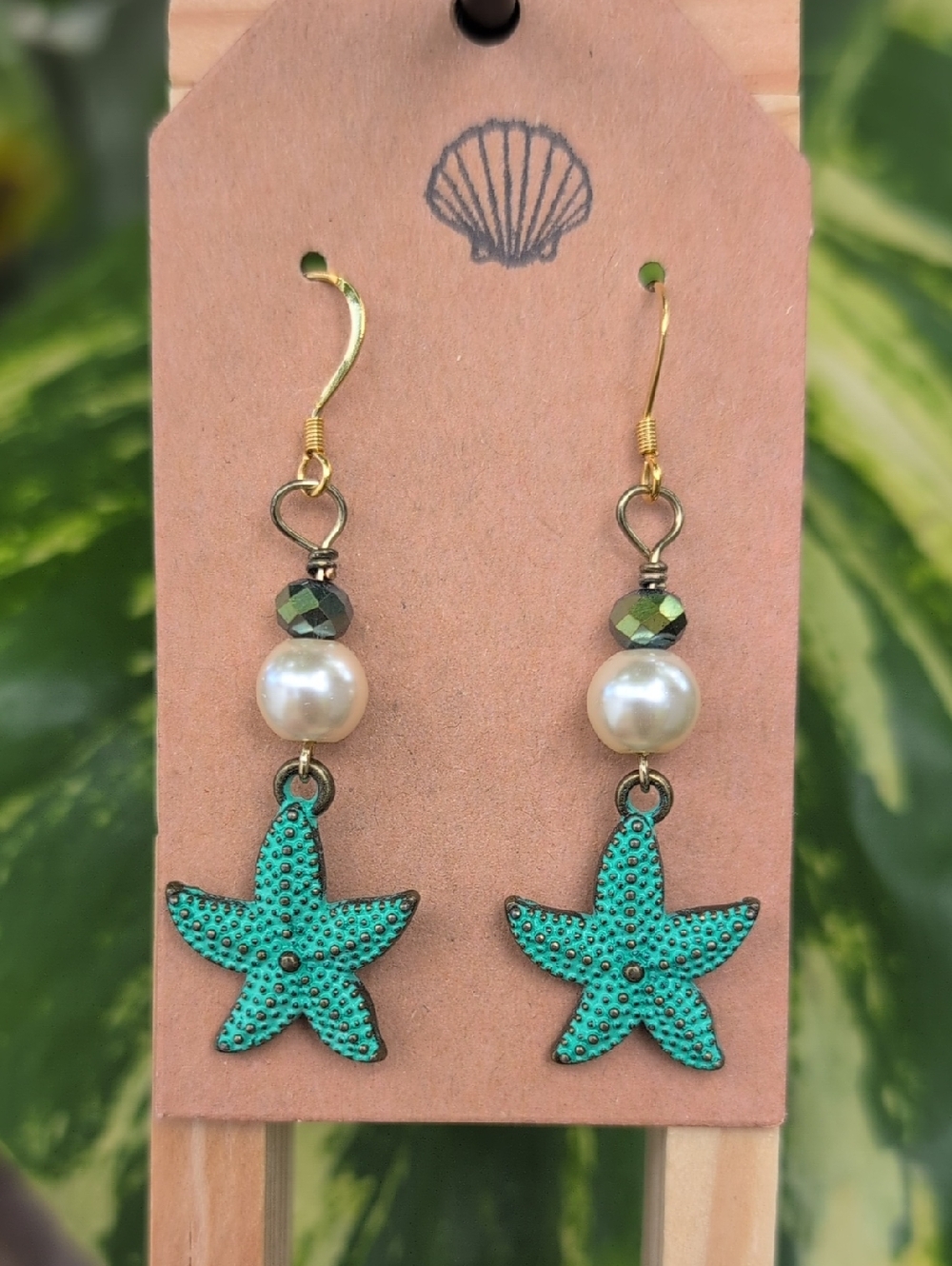 Turquoise Starfish Drop Earrings with Pearl Accent